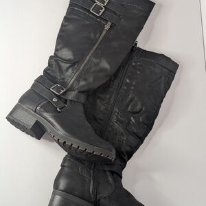 Black Knee-High Boots with Buckle Detail